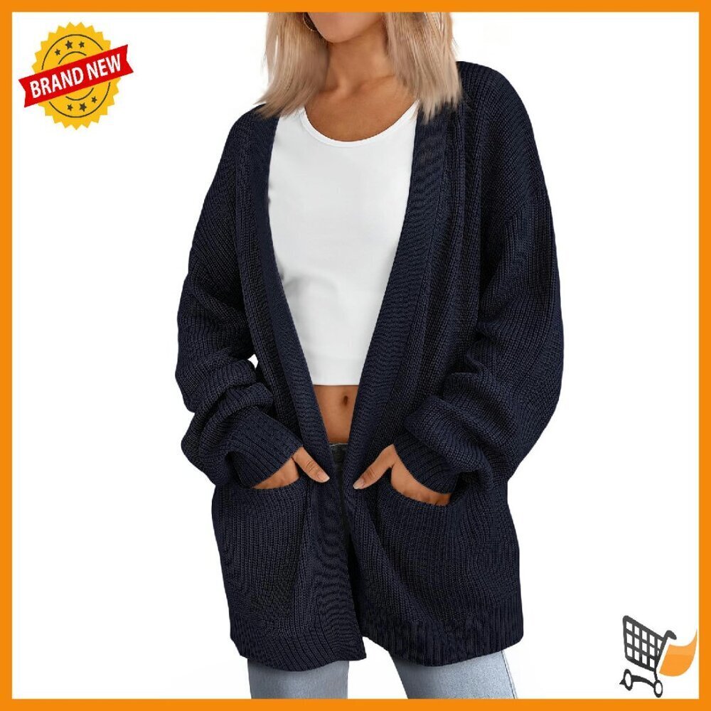 Oversized Knit Cardigan with Pockets, Soft Drop Shoulder Sweater
